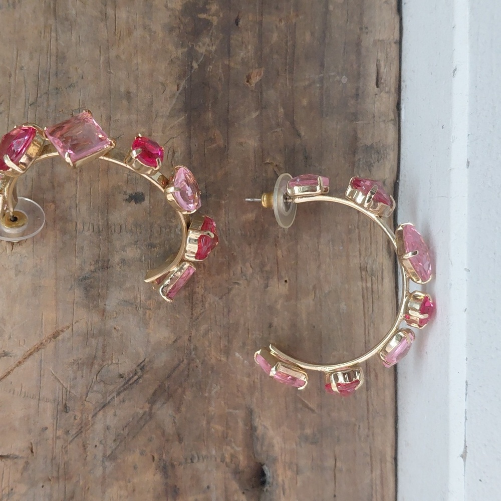 Pink And Fuchsia Gold Hoop Earrings - Picture 2 of 4